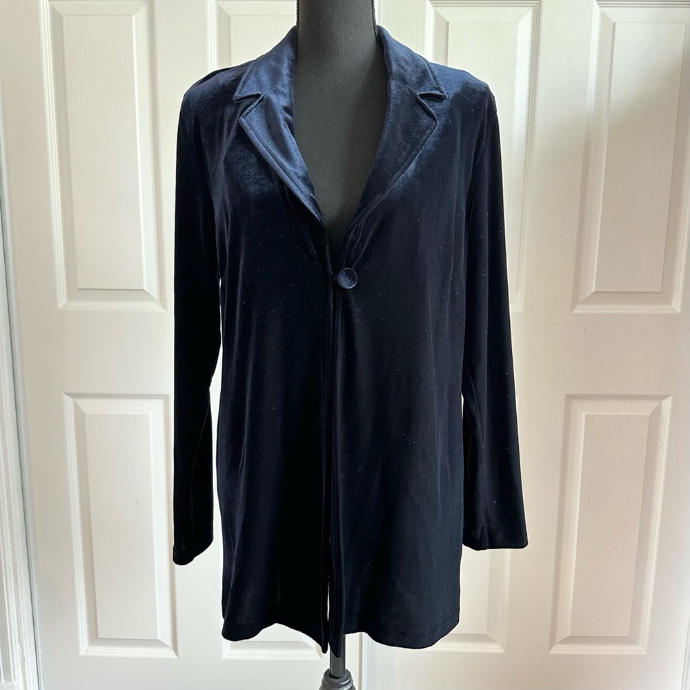 Coldwater Creek Navy Blue Velvet Tunic Length Jacket